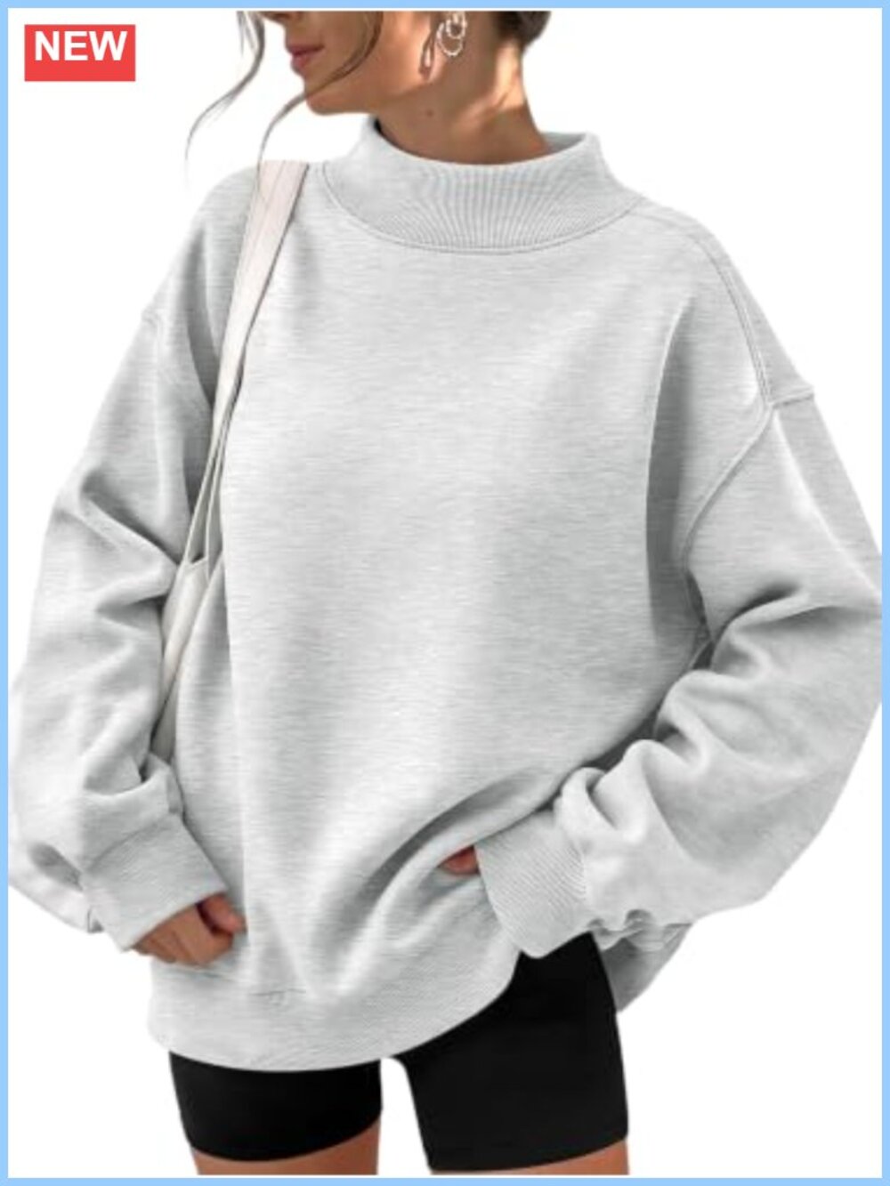 Women's Oversized Mock Neck Sweatshirt Fleece Lined Pullover Fall Top